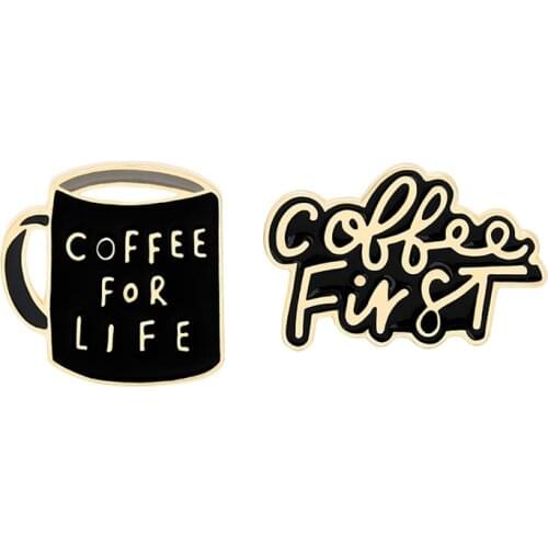 Cups Brooches Black Coffee For Life Enamel Pins Badge Small Charms Jewelry Merry Christmas Gift for Friends