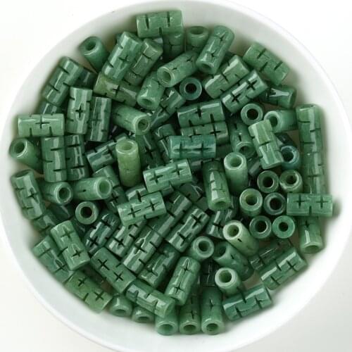 20PCS Natural Grade A Jade (Jadeite) Beads 12.5x6.5mm Oil-green Hollow Rice Tube Loose Bead / DIY Bead