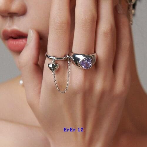 ErEr Love Chain Terms Purple Love Metal Two Open Rings Senior Ins Style Holiday Confession Gift Couple Fashion Gift Jewelry