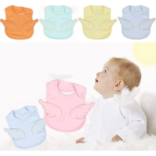 Newborn Bibs Baby Bandana Bibs White Cotton Burp Cloth Pink Angel Wings Cute Boy Girl Bib For Infant Toddler Feeding