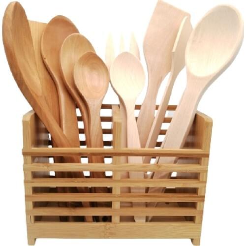 Elegancev Standing Wooden Dipper Spoon Spatula Tongs Serving Set 11PRÇ-KRŞK