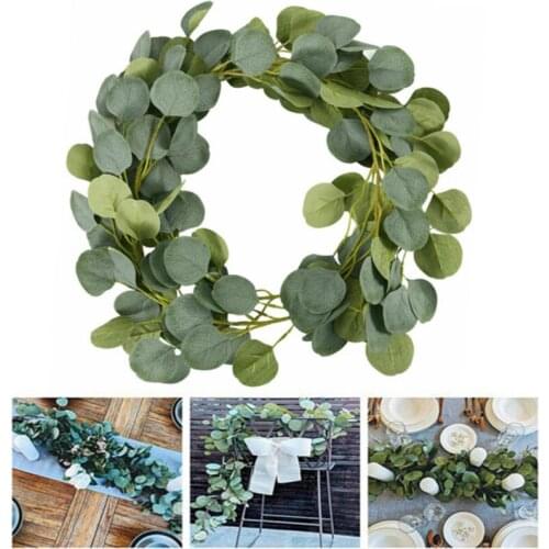 Eucalyptus Garland 1M Artificial Eucalyptus Garland Green Leaf Vine Foliage Silk Ivy Leaves Wall Hanging Home Garden Decor