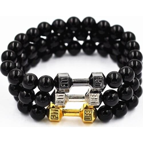 Dumbbell 8mm Punk multicolor Agate beads Chakra Reiki Buddha Yoga Bracelet elastic adjustable Volcanic Stone Bangles uij45