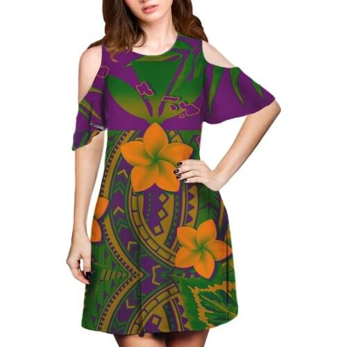 Hycool Polynesian Tribal Design Casual Dress Hibiscus Print Summer Dresses For Women Short Sleeve Party Dresses Lady Gowns 2021