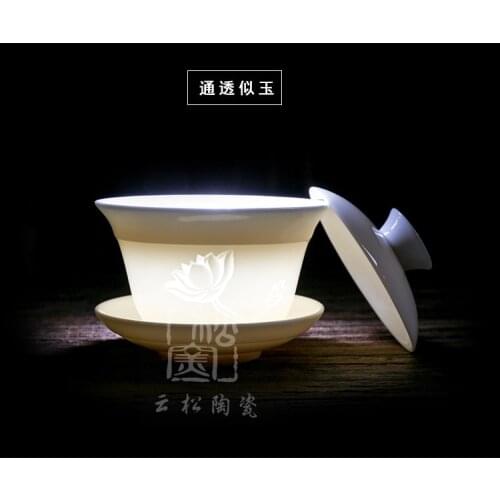 Ceramic Whiteware Cover Bowl Ivory White Three-Force Bowl Cup with Cover Jade Porcelain Kung Fu TeaSet Gift for Boyfriend Gaiwan