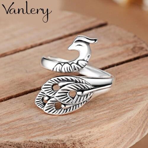 Wholesale Antique Silver Color Peacock Rings For Women Statement Jewelry Finger Ring anillos mujer bijoux