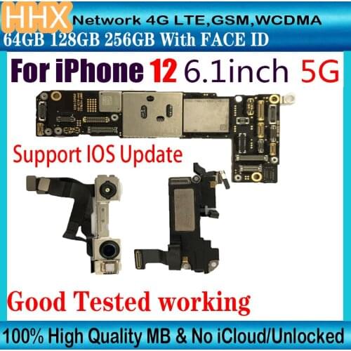 Full Unlocked For iPhone 12 64gb 128gb 256gb Motherboard With Face ID Full Chips Mainboard Support 4G LTE Net Logic Board