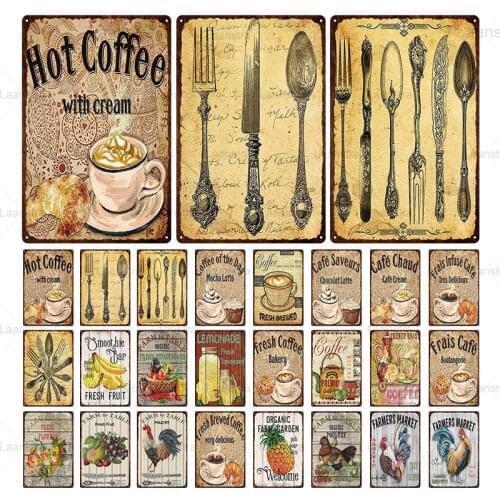 Knife&Fork Coffee Metal Iron Plaque Vintage Poster Tin Sign Bar Pub Club Restaurant Cafe Farm Wall Decor Iron Painting Decor