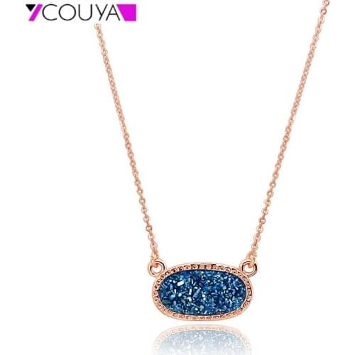 Fashion Oval Crystal Pendant Necklace Shiny Necklace Rose Gold High Polished Charm Necklace Best Jewelry Gift for Girls Women
