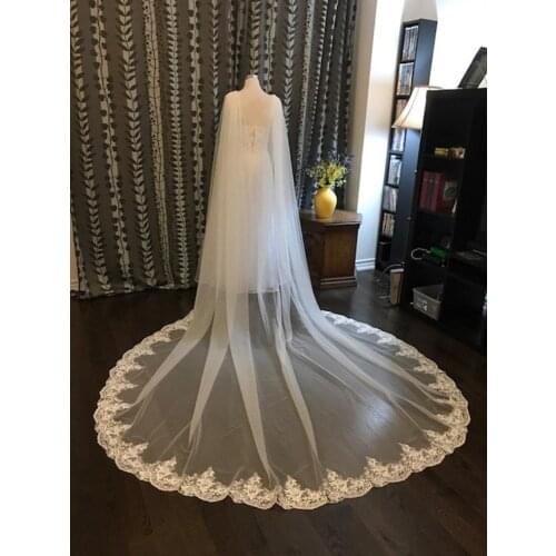 White/Ivory/Off white Lace Cape Veil 108"W X 120" (3 Meter) Long Wedding Bridal Cape Cloak Shawl Lace Trim on Bottom Edge