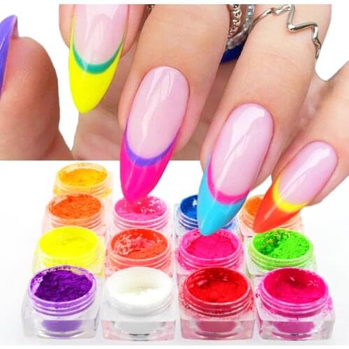 Neon Pigment Powder Nail Glitter Fluorescent Yellow Green Purple Ombre Dust Shinny Paillettes Nails Art Decoration LEYE01-13/YS