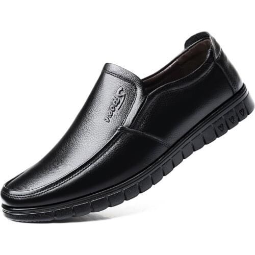 New 2020 Men Dress Shoes Genuine Leather Breathable Middle Aged Business Round Toe Wedding Footwear Male Flat