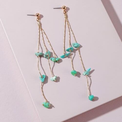2021 New Fashion Strand Natural Mint Marble Stone Drop Earrings for Women