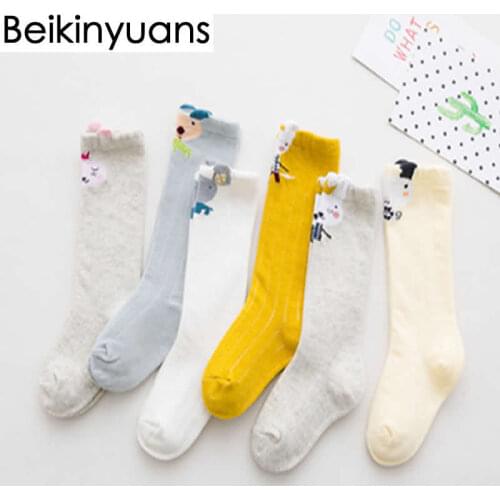 New winter cartoon stereo baby socks cotton socks newborn children knee high yellow duck print leg warm toddler boy girl socks