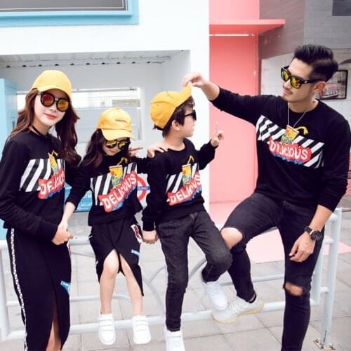 Matching Family Outfits 2019 Autumn Winter Mother and Daughter Split Skirt Sweater Suit Dad Son Sweatshirts Kids Clothes