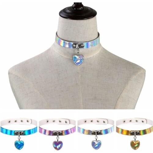 Shimmer fashion jewelry Holographic Choker O Round Rainbow Gothic Collar Large Punk Chocker heart necklace Toruqes