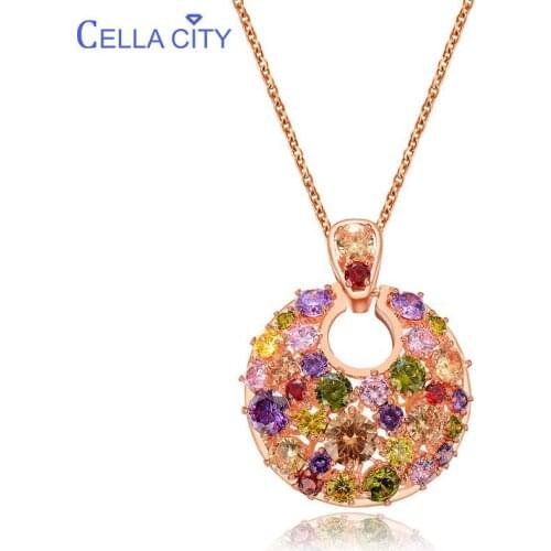 Cellacity Trendy Silver 925 Jewelry Colourful Gemstones Pendant Necklace for Women Delicate Neck Ornament Female Gift Wholesale