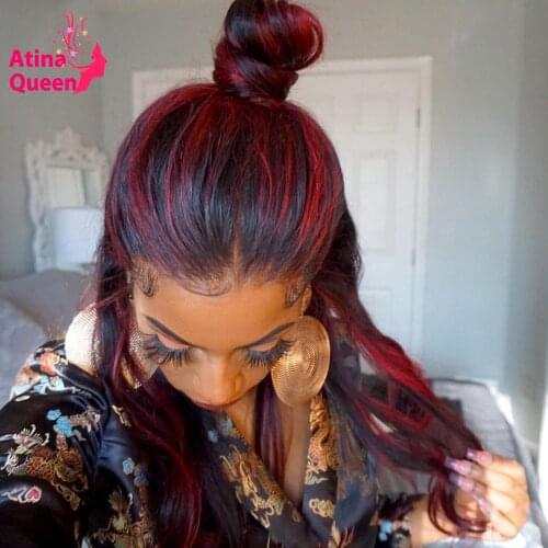 Ombre Body Wave 13x6 Lace Frontal Wigs Red Colored Human Hair For Women Highlight Brazilian HD Transparent Burgundy Pre Plucked