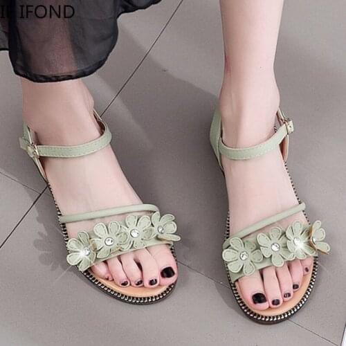 IF IFOND Sweet Flower Crystal Bucket Flat Sandals Women 2021 Summer Casual Open Toe Beach Shoes Women Ankle Strap Female Sandals