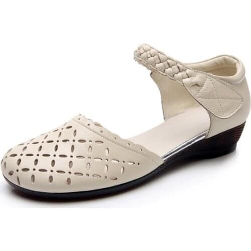 Summer Best Sale 2020 New Women Genuine Leather Sandals Classic Hollow Soft Bottom Wedge Sandals Comfort Fashion Casual Sandals