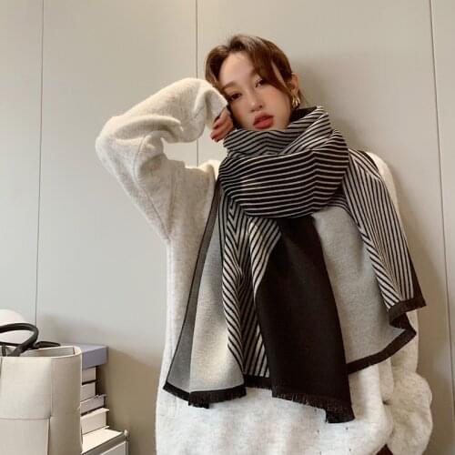 2021 Womens scarf spring, luxury brand designer winter fashion imitation cashmere stripes warm Shawls Wraps scarves for Ladies