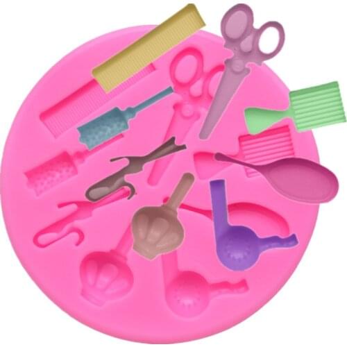 Cute Silicone Mold Fondant Cake Decoration Tools Kitchen Baking Hairdressing Makeup Tools Hair Dryer Scissors Comb Mirror