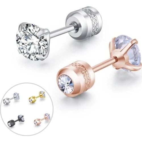 Steel Cubic Zirconia Crystal Piercing Earring 3/4/5mm Round Small Stud Earring for Women Wedding Stud Earring Jewelry Gifts