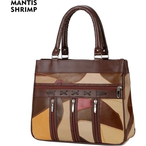 Top-Handle Bags Genuine Leather Bags Women Sheepskin Handbags Women Bag Designer Soft Shoulder Bag Lady Patchwork Vintage Bags