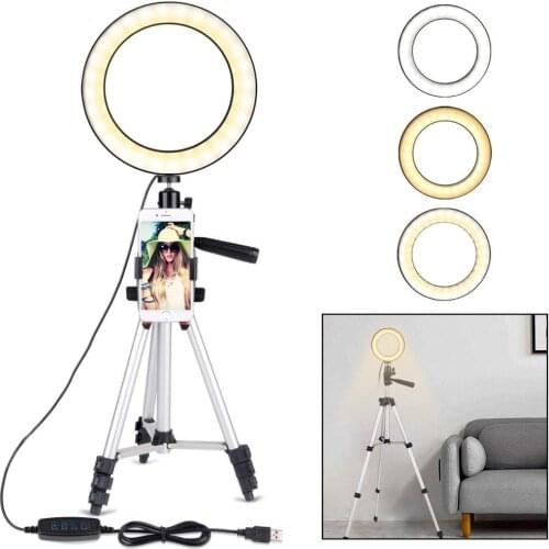 LED Ring Light Camera Photography Annular Lamp Studio Ringlight for Youtube Makeup Phone Selfie with Tripod Phone Holder Clip
