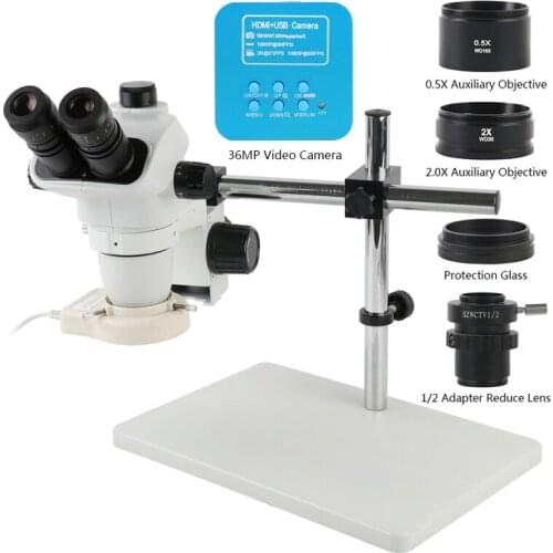 Simul-Focal 3.35X 6.7X 45X 90X Zoom Trinocular Stereo Microscope 36MP 1080P HDMI USB Video Camera For Digital Image Acquisition