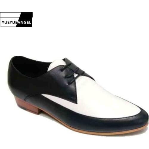 Summer Breathable Mixed Color Lace-Up Pointed Toe Men Business Casual Top Layer Cowhide Dress Shoes Genuine Leather Korean Style