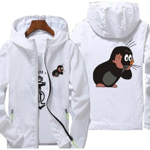 Anime the mole print Jacket women Spring Autumn reflective zipper Windbreaker waterproof Jackets men street Hooded thin Coats