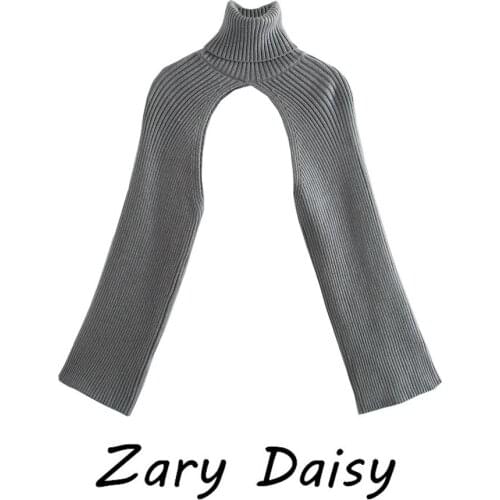Zary Daisy simple fashion versatile loose ribbed pure color turtleneck knitted cuffs with casual personality blouse