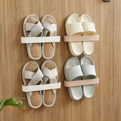 High quality plastic punch-free slippers shelf magic stickers Bathroom wall-mounted shoes storage organizer