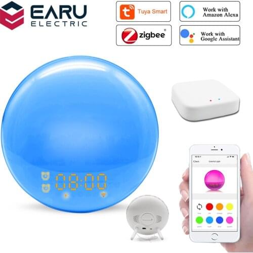 WiFi Smart Wake Up Light Alarm Clock with 7 Colors Sunrise Sunset Smart Life by Tuya ZigBee 3.0 Hub Works with Alexa Google Home