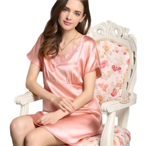 Women High-end Silk Elegant Silk Short-sleeved Nightdress Dress Spring Summer New HeavyNightgown