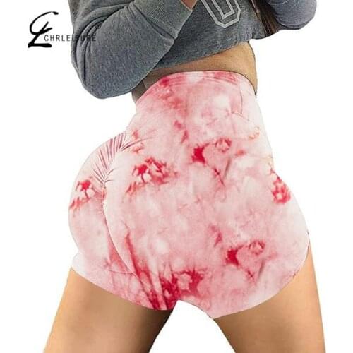 CHRLEISURE Womens Fitness Tie Dye Shorts Casual Yoga Shorts High Waist Quick Dry Skinny Short Slim Fit Leggings