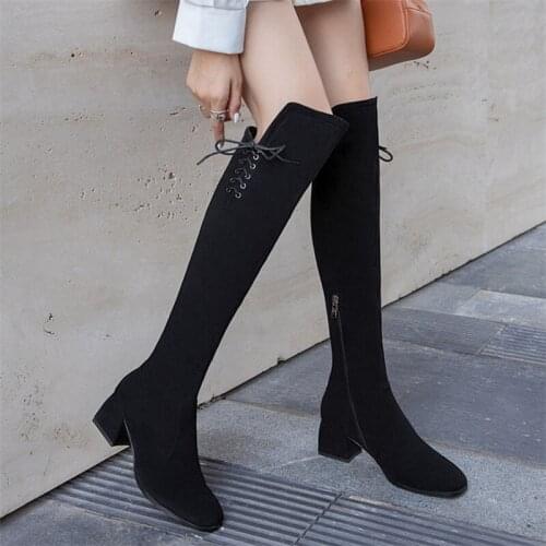 2021 Thigh High Boots For Womens Winter Over Knee Boots Women Black Slim Warm Shoes Woman Elastic Botas altas Mujer