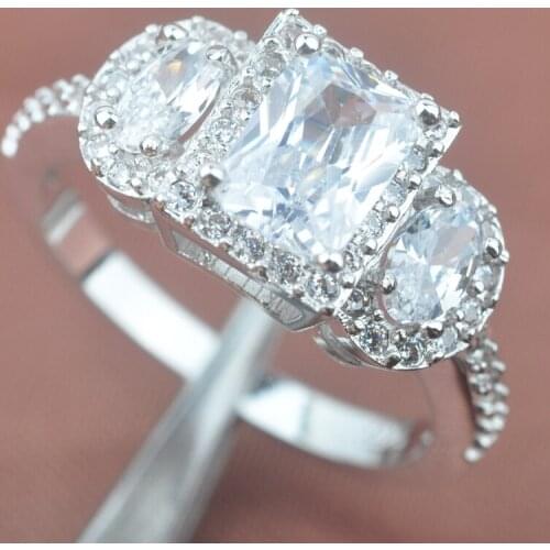 Selling White Cubic Zirconia Stamped Silver Color For Women Jewelry Rings Size 6 7 8 9 SA042
