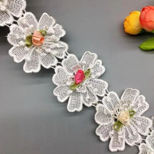 1 yard Vintage Rose Flower Polyester Lace Fabric Trim Embroidered Ribbon Fabric Handmade Garment Wedding Dress Hat Sewing Craft