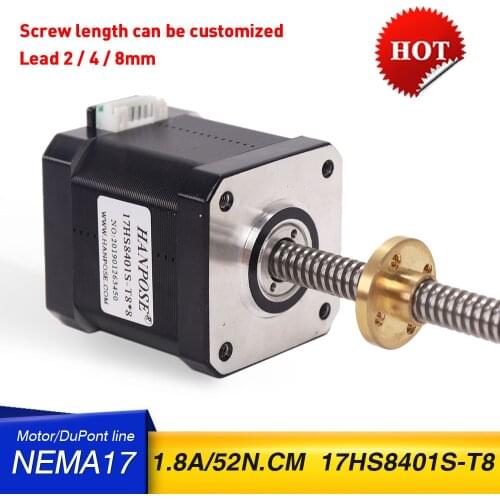 10PCS 42BYGH stepper motor 1.8A 17HS8401S-T8 T-type screw stepping motor lead 2/4/8mm 42 motor For 3D Printer Monitor Equipment