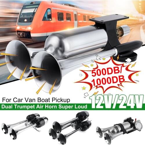12V/24V 500DB Marine Boat Stainless Steel Dual Trumpet Electric Horn with Mounting Bracket for Ship Sailboat Yacht Car Trucks