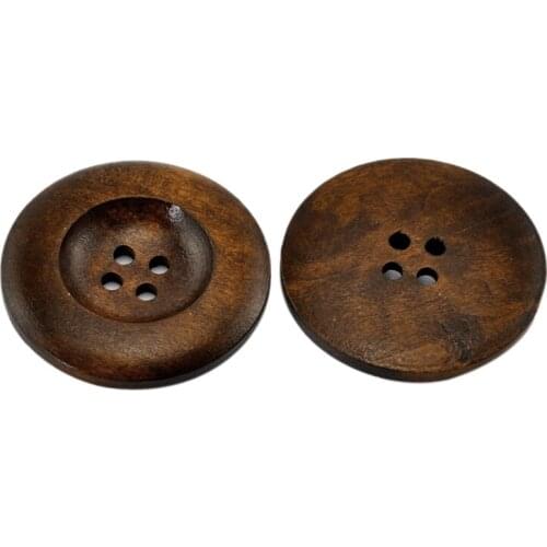 20PCs Dark Coffee 4 Holes Round Wood Sewing Buttons 35mm