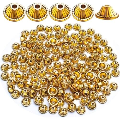 200pcs Antique Gold Flower Bead Caps Tibetan Metal Cone Bead End Caps Jewelry End Caps for Earring Bracelet DIY Jewelry Making