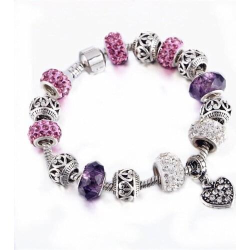 2016 Brand Fashion Jewellery Heart Charm Bracelets & Bangles For Women Austrian Crystal Beads Bracelet Pulsera Christmas Gift