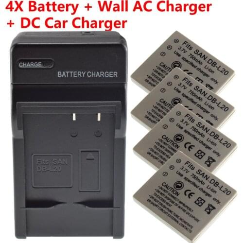 4 Battery Pack High Quality 750mAh Brand New Replacement for Sanyo DB-L20 C40 J4 E6 E7 CA6 CA8 CA65 CG65 CG9
