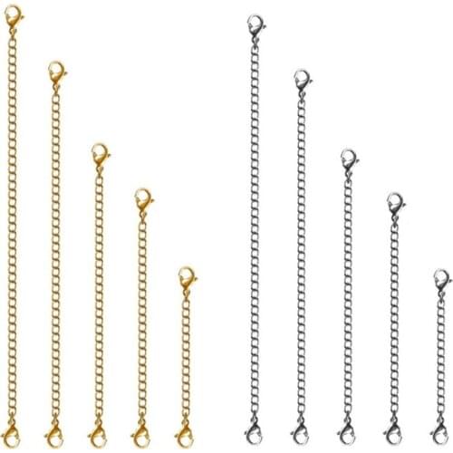 5Pcs Stainless Steel Necklace Extenders Bracelet Anklet Extension Chains with Lobster Clasps and Closures for Jewelry Making