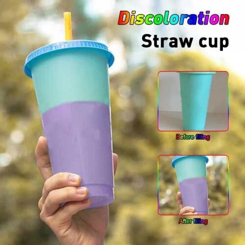 710ML Portable Color-changing Water Cups PP Environmental Protection Material Large-capacity Milk Coffee Mug Straw Creativity 32