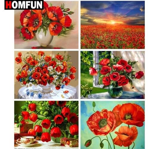 HOMFUN Full Square/Round Drill 5D DIY Diamond Painting "poppy flower scenery" Embroidery Cross Stitch 5D Home Decor Gift