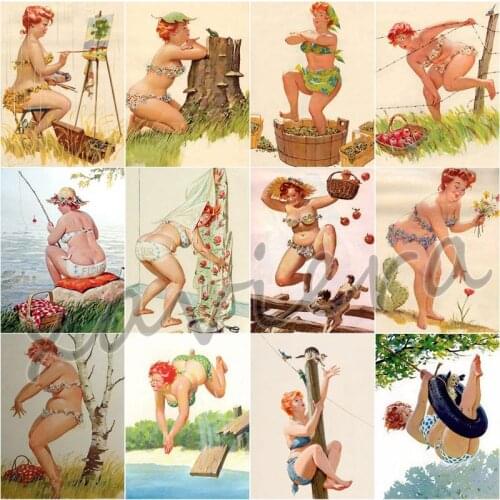 Xaviera Full Square/round Drill Diamond Painting Cartoon Fat Woman 5D Diy Cross Stitch Rhinestone Mosaic Embroidery Kits Crafts